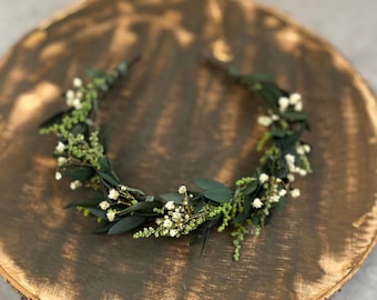 Greenery flower headband Wedding headpiece Bridal flower crown Eucalyptus wedding headband Baby&#39;s breath headband Flower girl crown Magaela