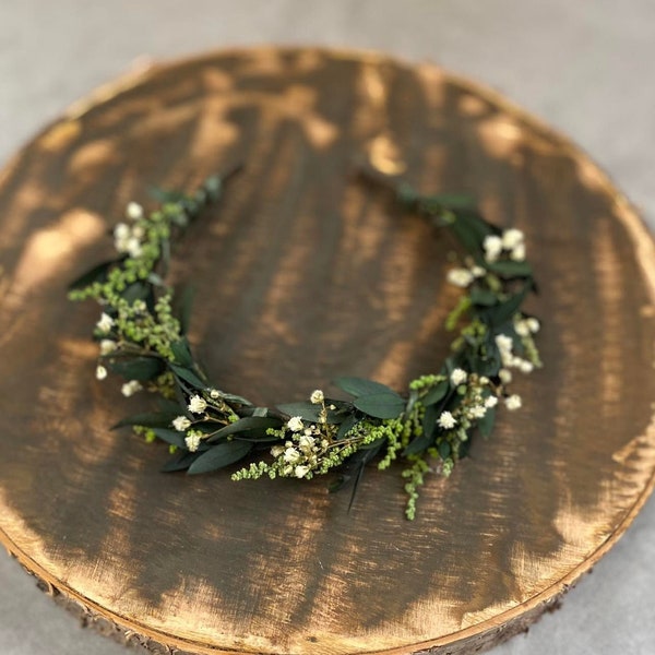 Greenery flower headband Wedding headpiece Bridal flower crown Eucalyptus wedding headband Baby's breath headband Flower girl crown Magaela