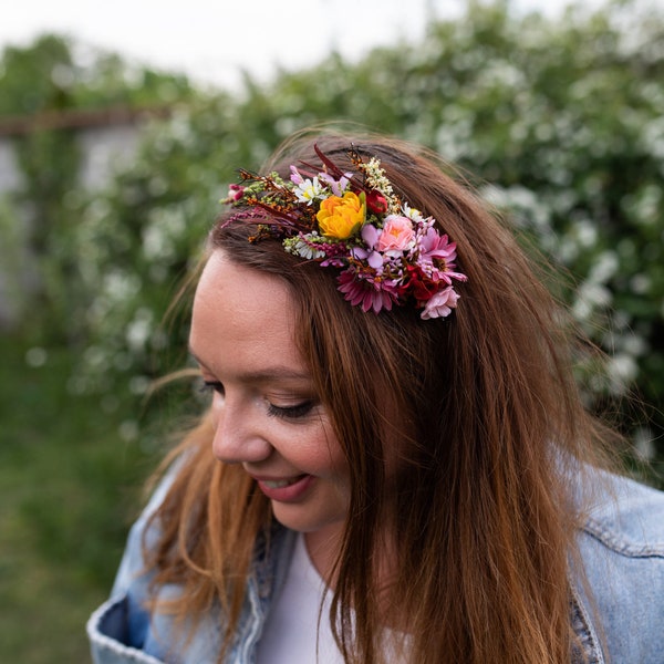 Colourful summer flower headband Bridal hairband Wedding flower headband Bridal accessories Hair band for bride Handmade Magaela accessories