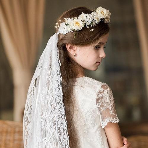 First Holy Communion Head Wreath With Veil Magaela Accessories - Etsy