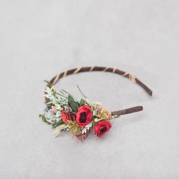 Red meadow bridal headband Flower hairband Flower girl Wedding 2021 Hair accessories Natural headband Preserved flowers Wild flowers Magaela
