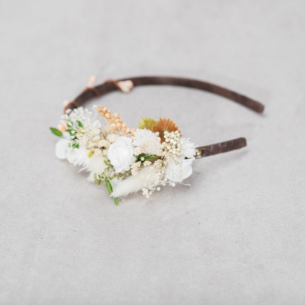 Natural white and ivory flower headband Preserved flower White roses headband Flower girl headpiece Holy Communion Bridal headband  Magaela