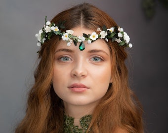 Elf flower tiara, Greenery romantic elven tiara, Bridal tiara, Green and white wedding flower crown, Woodland wedding, Fairy bridal crow n