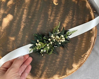 Cintura fiore verde Cintura da sposa eucalipto e respiro del bambino Accessori da sposa Gioielli da sposa Magaela Cintura da ragazza con fiori per abito