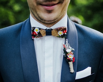 Bow tie Folk bow tie Men's accessories Wedding accessories Floral bow tie Wooden bow tie Magaela accessories Resin groom's bow tie