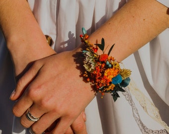 Bridal flower bracelet Mead wrist corsage Natural flower bracelet Adjustable Magaela handmade Bridesmaid bracelets Jewellery Customisable