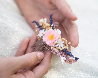 Romantic flower mini hair comb Wedding flower comb Decorative Romantic style Bridal hair comb Magaela Bridal accessories Flowers Lavender