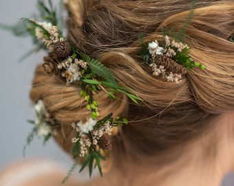 Forcine per fiori Forcine per fiori nel bosco Matrimonio nella foresta Capelli da sposa Accessori per capelli Design fata Matrimonio rustico Forcine per felce Magaela