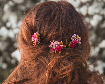 Pink flower hair pins Fuchsia bridal hair pins Preserved baby's breath Dried flower Natural bridal headpiece Magaela Ochre hair flowers