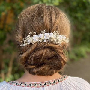 Pettine naturale per capelli di fiori Fiori secchi copricapo da sposa Rose di carta Pettine da sposa rustico Magaela pettine per capelli personalizzabili Fiori di capelli da sposa