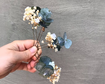 Greenery wedding hair pins Eucalyptus flower pins Flower jewellery Wedding accessories Hair flowers Bridal hair pins Handmade Green hair pin