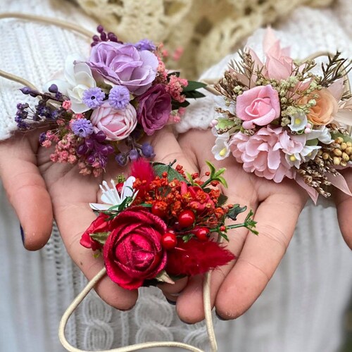 Purple Pink Bun Ring Rose Flower Hair Elastic Scrunchie Bridesmaid Wedding Wrist 