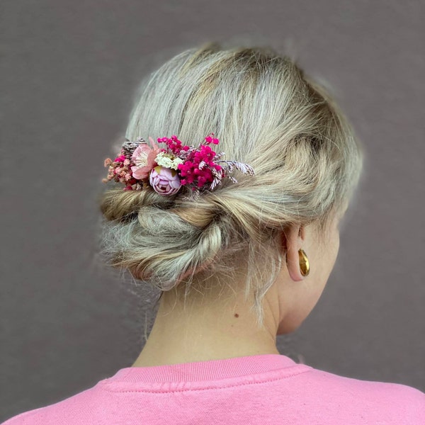 Pink flower hair comb Wedding hair comb Bridal accessories Pink flower comb Mini hair comb Small flower comb Magaela Natural Blumen haarkamm