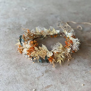 Burnt orange and ivory bridal flower crown Wedding accessories Autumn wedding Magaela Rustic flower crown Barn headpiece Flower jewellery