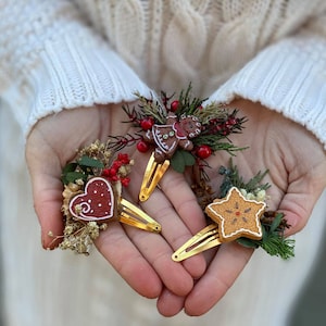 Christmas gingerbread hair clips Wedding accessories Unique gingerbread star hair clips  Flower girl hair clips Flower headpiece Magaela