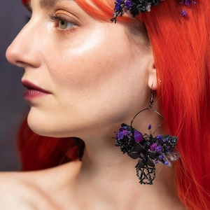 Halloween Blume Ohrringe Kreis violett und schwarz Blume Ohrringe Gothic Schmuck Gothic Hochzeit Magaela Halloween Pentagram Ohrringe