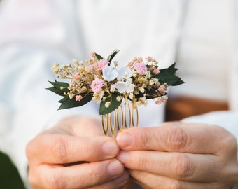 Kleiner Brautblumen Haarkamm Natur Baby Atem BlumenKamm Headpiece für Braut Romantisch rosa und beige Kamm Haarblumen Zarter Kamm
