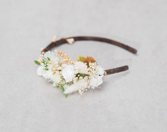 Natural white and ivory flower headband Preserved flower White roses headband Flower girl headpiece Holy Communion Bridal headband  Magaela