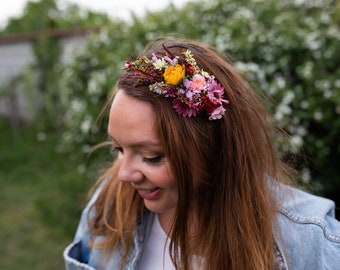 Colourful summer flower headband Bridal hairband Wedding flower headband Bridal accessories Hair band for bride Handmade Magaela accessories