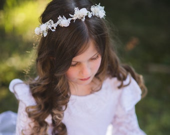 Kommunionkranz mit weißen Rosen, Blumenkranz für Mädchen, Magaela, Erstkommunionkranz, Schmuck Weißer Kinderkranz, Haarblumen