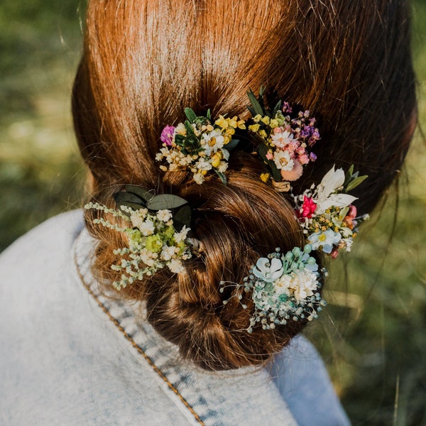 Épingles à cheveux de fleurs de prairie Épingles à cheveux de fleurs séchées naturelles Coiffure de mariage Bride to be Magaela Accessoires de cheveux de mariée Fleurs sauvages colorées