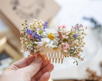 Peigne de mariée Meadowy avec fleurs et gypsophile Spring Meadow pastel avec pâquerettes Accessoires Magaela