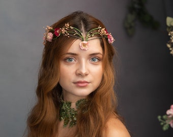 Couronne de fleurs de fée Couronne de conte de fées Diadème elfique Diadème elfe Seigneur des anneaux Couronne de mariée Couronne de fleurs de mariée Mariage hippie Mariage d'été Mariée