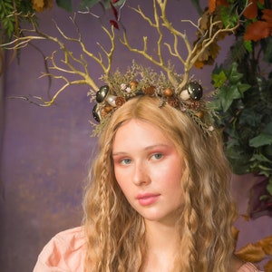 Mushrooms antlers crown Woodland design Fairytale crown Halloween crown Pagan headband Deer flower crown Fairycore Halloween crown Cosplay