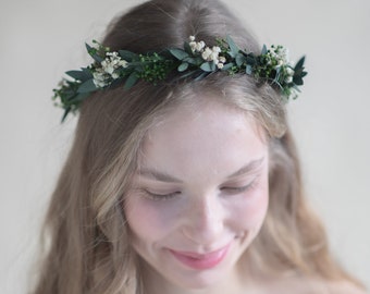 Eucalyptus Wedding Hair Crown: Baby's Breath Bridal Flower Wreath