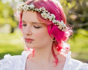Konservierte Braut Haarkranz natürliche getrocknete Blumen Elfenbein Haar Krone Hochzeit Beige Blumenkranz Blumenschmuck Elfenbein Hochzeit Magaela