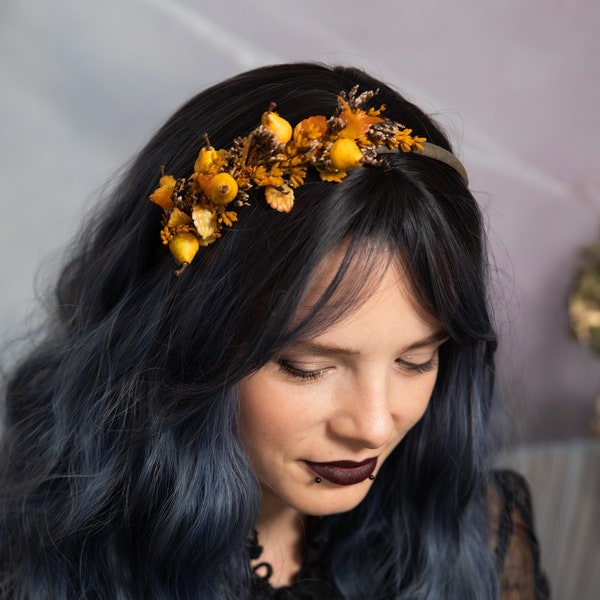 Blumen Stirnband mit Birnen Herbst Blumen Stirnband mit Frucht Gelbe Blume Haarband Herbst Braut Stirnband Hochzeit Accessoires Braut zu sein