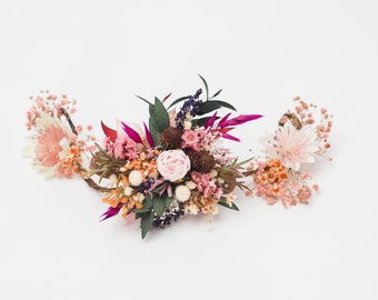 Meadow bridal hair vine Wedding flower hair arrangement Bridal hair comb Romantic hair flowers Magaela Hairstyle flowers handmade Pink comb