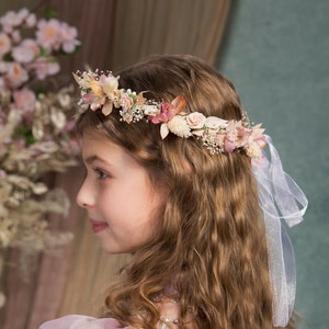 Holy communion hair wreath Flower hair wreath Pink and cream flowers Bridesmaid headpiece Flower hair crown Fairycore Bridal flower crown