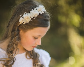 Ivory flower hairband, Communion floral headpiece, Off white communion jewellery, Flower headband for girls, White, Preserved crown, Magaela