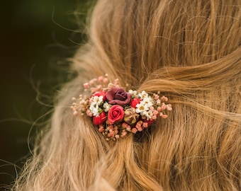 Pinza de pelo de flor de otoño pinza de pelo de boda en colores rojos pinza de pelo de novia accesorios para el cabello para novia pieza de pelo de boda de otoño Magaela