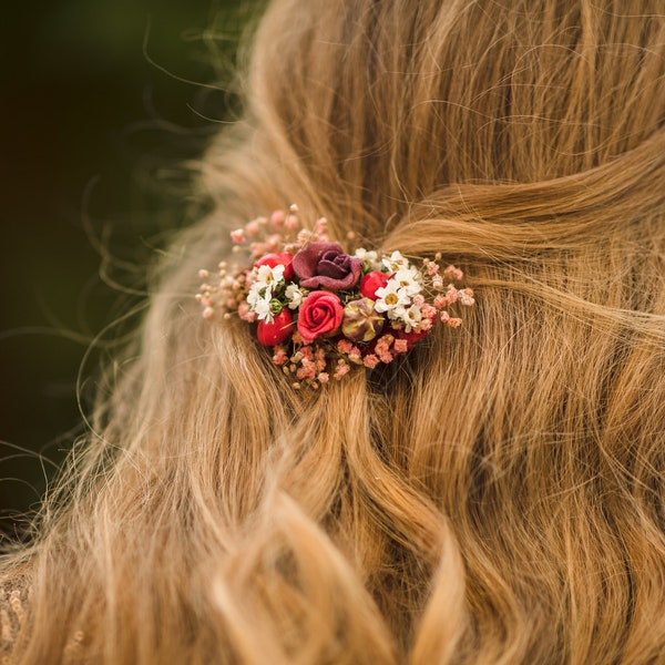 Pince à cheveux de fleur d'automne Pince à cheveux de mariage dans les couleurs rouges Pince à cheveux de mariée Accessoires de cheveux pour la mariée Morceau de cheveux de mariage d'automne Magaela