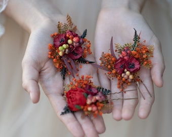 Autumn flower hairpins Wedding accessories Bridal hair pins Flower jewellery Hair custom accessories Natural wedding hairpins Customisable
