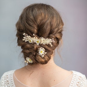 Daisy flower hair comb and hair pins Ivory flower accessories Baby&#39;s breath hairpins Meadow flower jewellery Bridal headpiece Gypsophila
