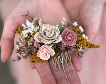 Romantic flower hair comb with roses Dusty pink Mauve wedding comb Small bridal hair comb Flower comb for bride Pastel wedding comb Magaela
