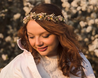 Preserved baby's breath flower hair wreath Bridal summer hair crown Wedding accessories Hair flowers Pink Yellow Beige Dried flowers Magaela