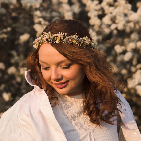 Preserved baby's breath flower hair wreath Bridal summer hair crown Wedding accessories Hair flowers Pink Yellow Beige Dried flowers Magaela