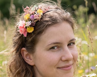 Pink and Yellow  Meadow Floral Hair Headband