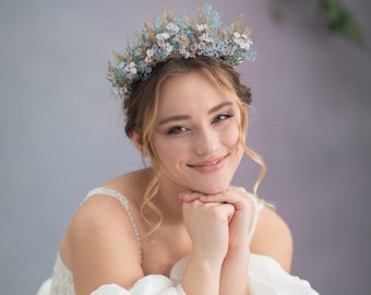 Baby blue bridal crown Natural flower crown Fairy bridal crown Natural flower crown Preserved flower crown Bridal headpiece Bride to be