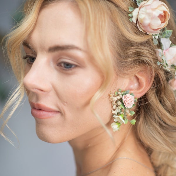 Romantic flower stud earrings Blush rose earrings Delicate wedding earrings Custom flower jewellery Bridal accessories Magaela