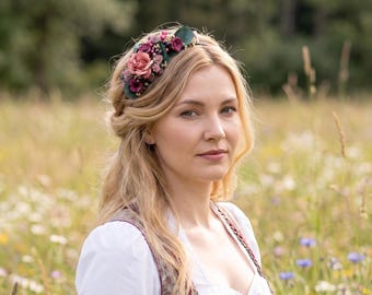 Floral Headband with Roses and Eucalyptus – Dirndl Accessory for Oktoberfest