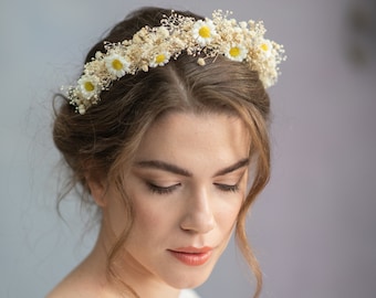 Daisy flower headband Wedding flower headpiece Ivory Meadow daisy headband with baby's breath Gypsophila wedding headpiece Magaela