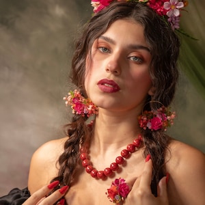 Magenta Ohrringe Kreis magenta Ohrringe Hochzeitsschmuck Gartenhochzeit Brautaccessoires Brautschmuck Sommerhochzeit Blumenschmuck