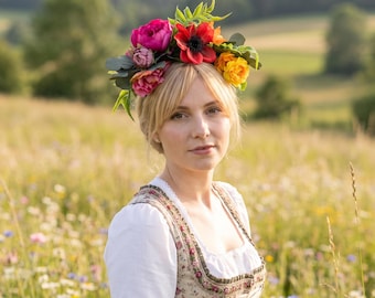 Colorful Flower Headband – Statement Dirndl Accessory for Oktoberfest