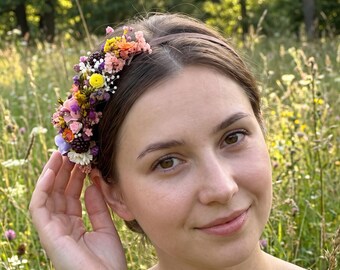 Colourful Wildflower Side Headband with Flowers and Berries for Kids and Adults