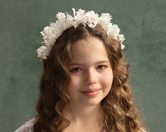 White flower crown Holy communion headband  White headband Flower headband for girl First communion Little bridesmaid Flower headpiece